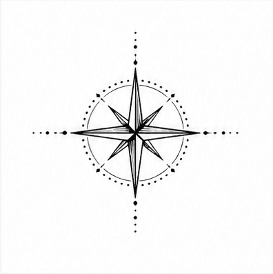 Fine-line compass tattoo reference